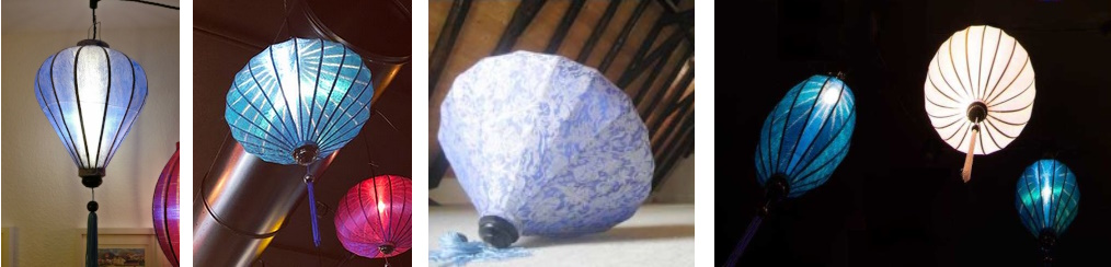 Blauwe lampionnen als hanglampen