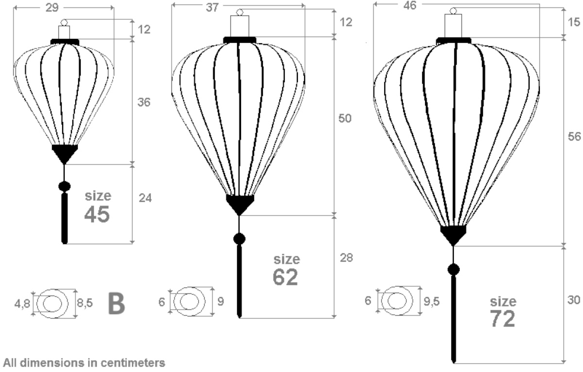 Afmetingen van de lampion in de vorm van een ballon