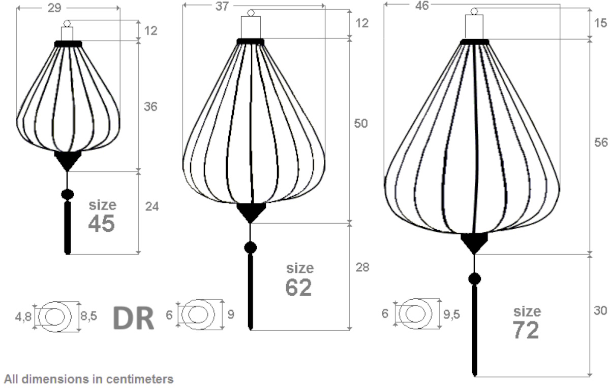 Afmetingen van de lampion in de vorm van een druppel